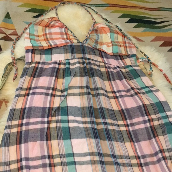 Rainbow Plaid Cotton Gauze Halter Maxi Dress - Picture 3 of 6